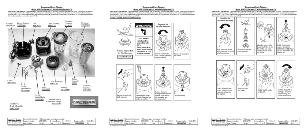 Diagram Diagram and Parts List for HBB250  Hamilton Beach Blender